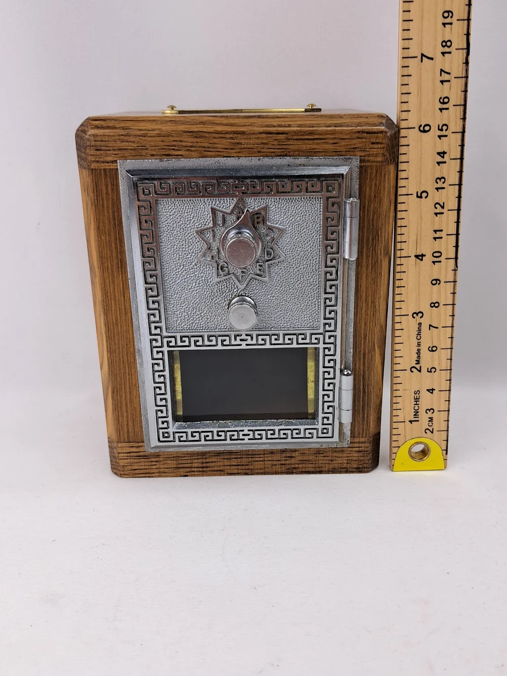Vintage Mini Vault Coin Bank Puzzle Safe Lock Box Wooden Novelty Piggy Bank